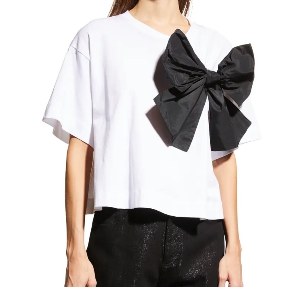 Emporio Armani Taffeta Bow Techno Tshirt White Black Crop $275